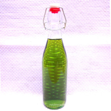 Haonai Decored Beverage 1 Liter 1000ml Wine Juice Water Milk Glass Bottle with Hermetic Lid